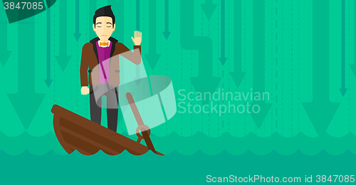 Image of Businessman standing in sinking boat.