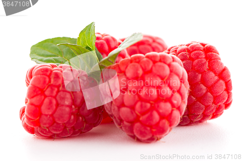 Image of Raspberries with leaves