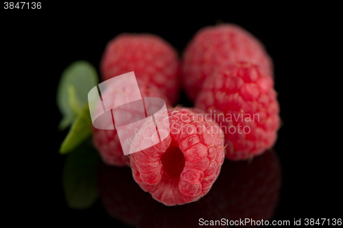 Image of Raspberries with leaves