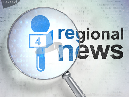 Image of News concept: Microphone and Regional News with optical glass