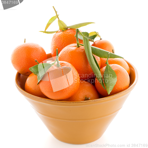 Image of Tangerines on ceramic yellow bowl 