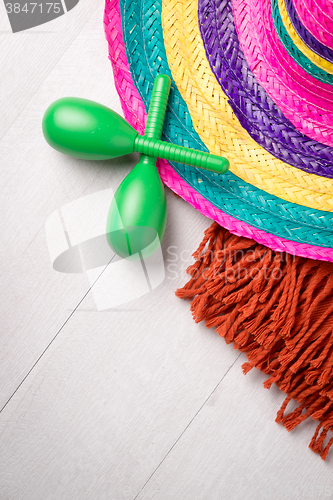 Image of Mexican sombrero on wood background