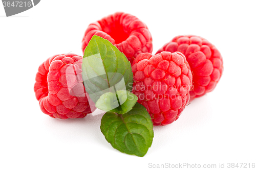 Image of Raspberries with leaves