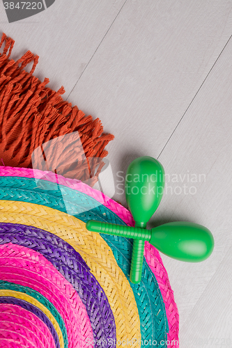 Image of Mexican sombrero on wood background