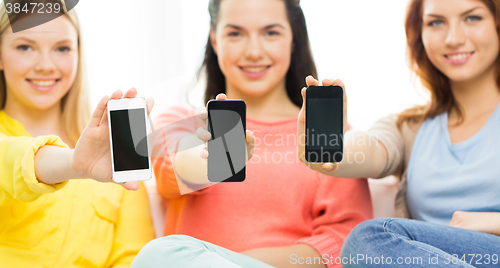 Image of close up of women or friends with smartphones