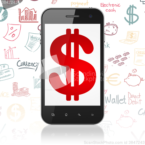 Image of Money concept: Smartphone with Dollar on display