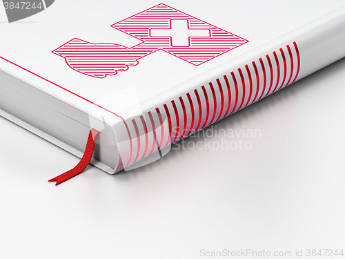 Image of Political concept: closed book, Protest on white background