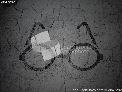 Image of Science concept: Glasses on grunge wall background