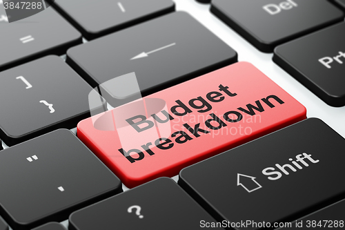 Image of Business concept: Budget Breakdown on computer keyboard background