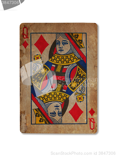 Image of Very old playing card, Queen of diamonds