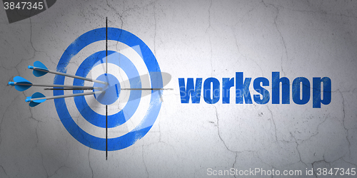 Image of Learning concept: target and Workshop on wall background