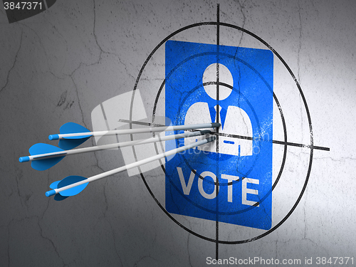 Image of Politics concept: arrows in Ballot target on wall background