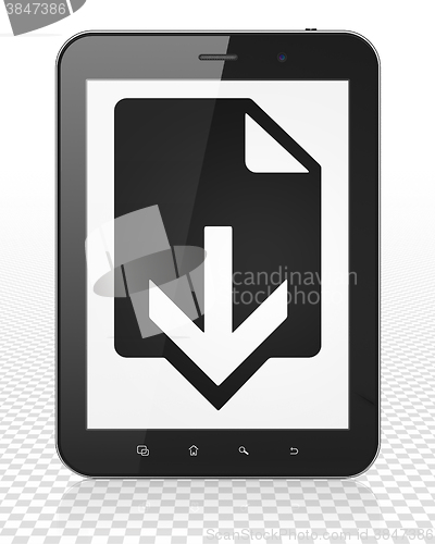 Image of Web development concept: Tablet Pc Computer with Download on display