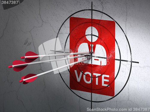 Image of Politics concept: arrows in Ballot target on wall background