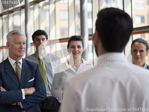 Image of business leader making presentation and brainstorming