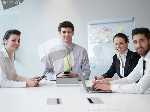 Image of group of young business people  on meeting at modern startup off