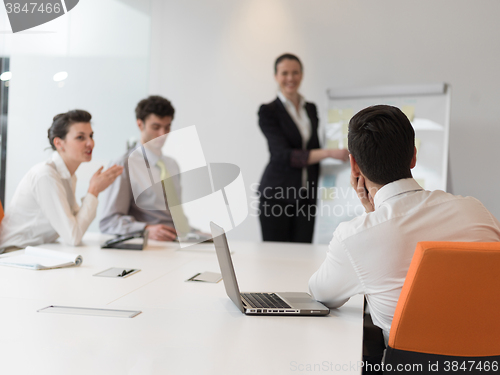 Image of group of young business people  on meeting at modern startup off