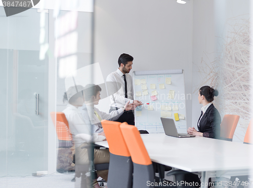 Image of group of young business people  on meeting at modern startup off