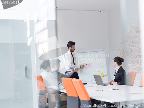 Image of group of young business people  on meeting at modern startup off
