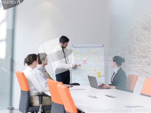 Image of group of young business people  on meeting at modern startup off