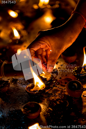 Image of Burning candles in the Indian temple.