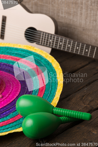 Image of Mexican sombrero on wood background