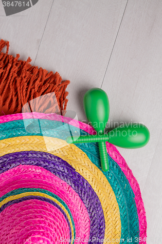 Image of Mexican sombrero on wood background
