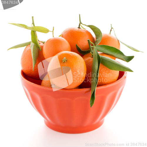 Image of Tangerines on ceramic orange bowl 