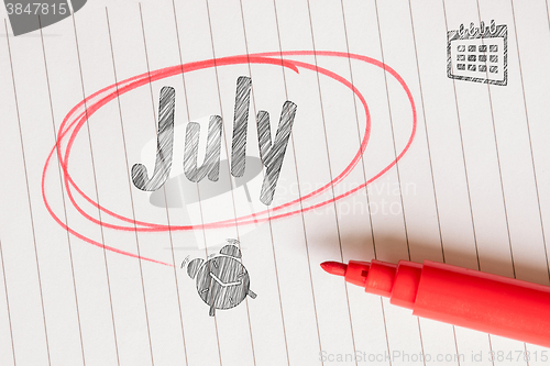 Image of July sketch note wit a red circle