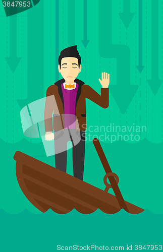 Image of Businessman standing in sinking boat.