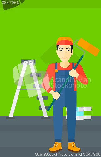 Image of Painter with paint roller.