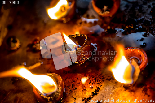 Image of Burning candles in the Indian temple.