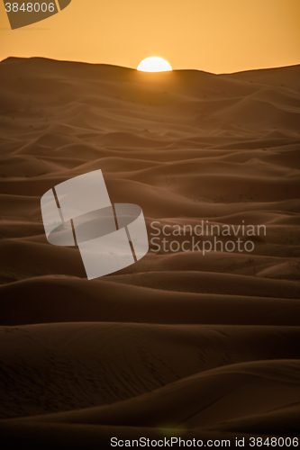 Image of Sunrise over the dunes, Morocco, Sahara Desert