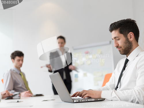 Image of portrait of young modern arab business man  at office