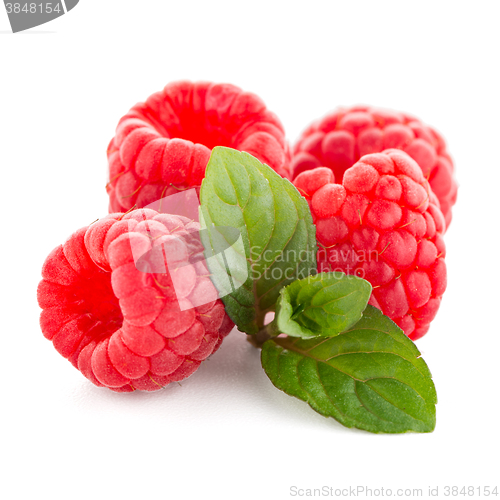 Image of Raspberries with leaves