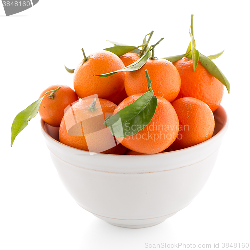 Image of Tangerines on ceramic white bowl 