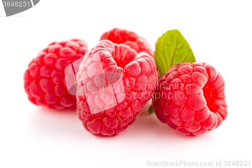 Image of Raspberries with leaves