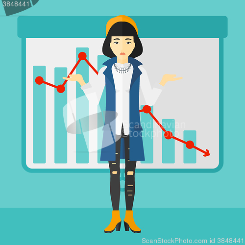 Image of Woman with decreasing chart.