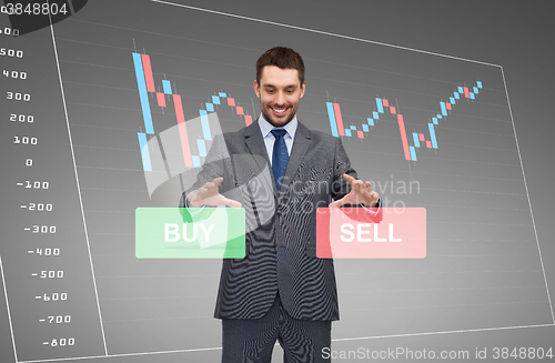 Image of businessman or stock broker over forex chart