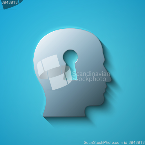 Image of Finance concept: flat metallic Head With Keyhole icon, vector