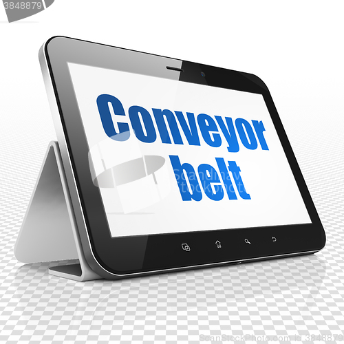 Image of Industry concept: Tablet Computer with Conveyor Belt on display