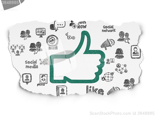 Image of Social network concept: Thumb Up on Torn Paper background