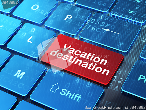 Image of Vacation concept: Vacation Destination on computer keyboard background