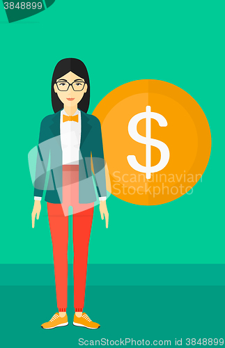 Image of Successful business woman with dollar coin.