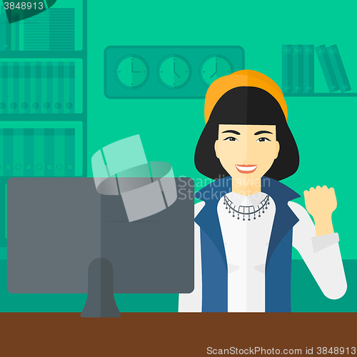 Image of Cheerful successful woman.