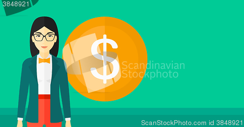 Image of Successful business woman with dollar coin.