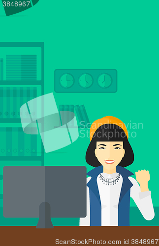 Image of Cheerful successful woman.