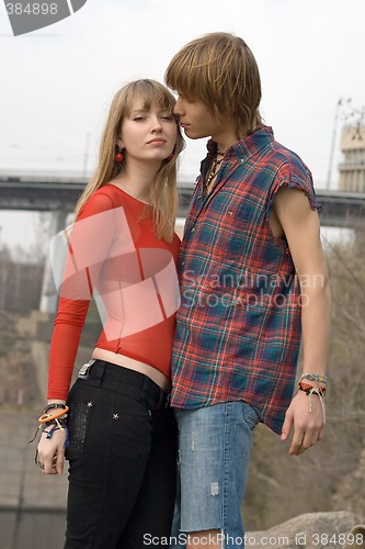 Image of Young couple - the guy and the girl outdoor 7