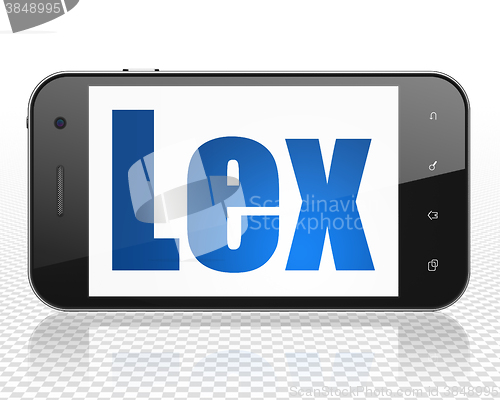 Image of Law concept: Smartphone with Lex on display