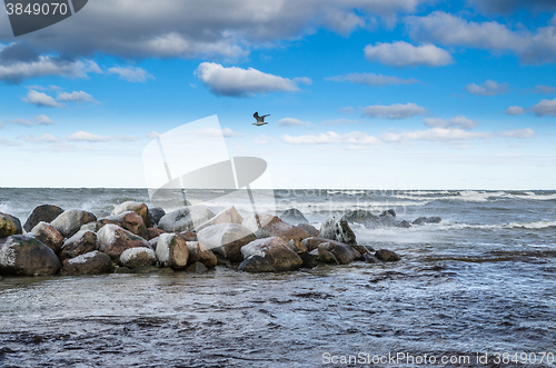 Image of Sea waves breaking on the rocks, seascape